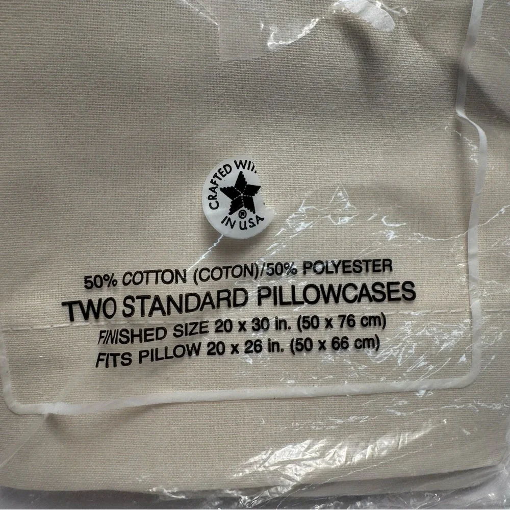 Cannon Cotton Fresh Standard‎ Pillowcase Cream No Iron 2Pcs Vintage Bedding New